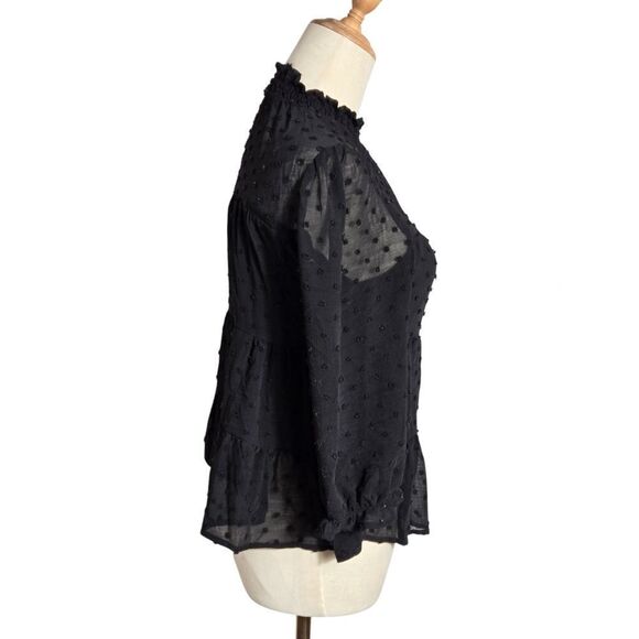 Monteau Los Angeles Black High Neck Partially Sheer Boho Top - Picture 5 of 7